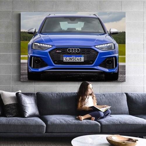 Canvas Paintings Supercar RS4 Avant Blue Sports Cars Front View Vehicles Posters Wall Art Prints for Living Room Decor