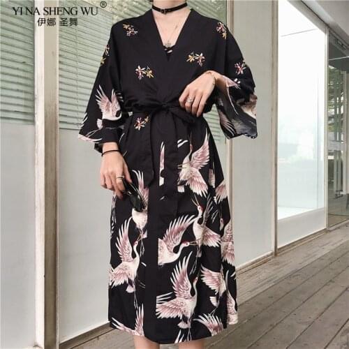 Japanese Kimono Yukata Kimono Cardigan Fashion Blouse 2020 Women Long Sleeve Cardigan Haori Traditional Kimonos Long Dress Belt