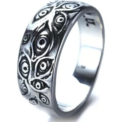 Punk Fashion Rings for Women Men Retro Hip-Hop Personality Ring Engraved Demon Eye Retro Hipster Ring Hollow Cross Rings