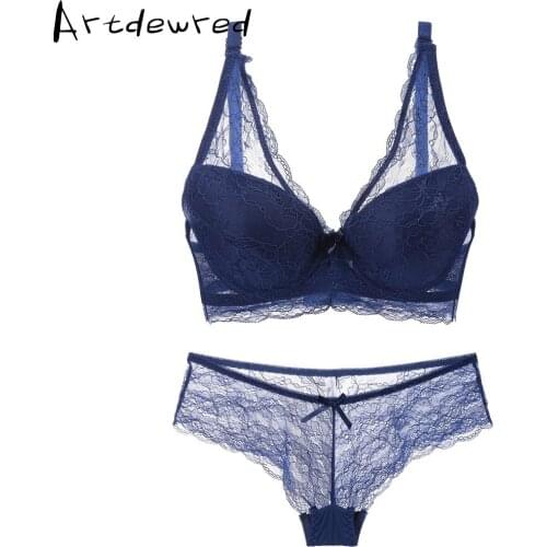 Noble Sexy Womens Sexy Underwear Bra Buckle Deep V-neck Push up Side Gathering Bra Panties Set Plus Size Floral Lingerie Sets