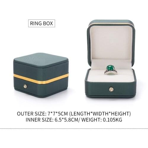 Luxury Female Green Pu Leather Wedding Ring Jewelry Packaging Box For Earring Pendent Necklace Bracelet Storage Jewellery Holder