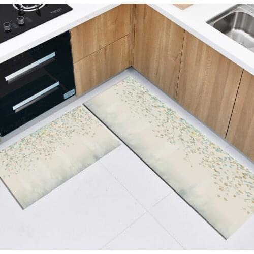 Plant Leaves Beige Kitchen Mats For Floor Anti-slip Mat Absorbent Shower Bedroom Rug Long Soft Flannel Toilet Mat Washable