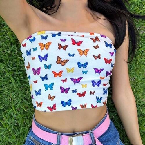 Hot sale new Summer Women Sexy Butterfly print Tube Tops Strapless white Bandeau Sleeveless Bra Underwear Wrap Chest Size S-L