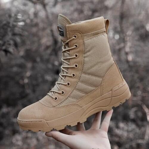 Men High Quality Brand Military Leather Boots Hiking Boots Special Force Desert Tactical Combat Ankle Boots Ankle Boots Zapatos
