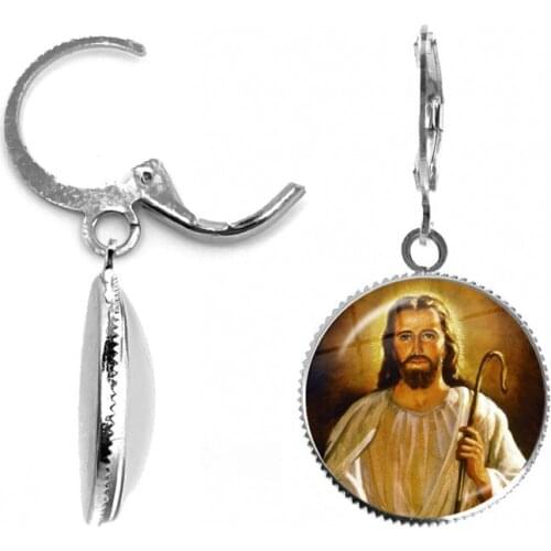 2021 New Fashion Glass Dome Cabochon Gold Color Dangle Earrings Jesus Paintings Retro Ear Jewelry Christianity Earrings