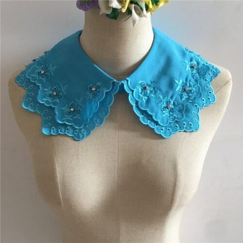 New Listing Chiffon False Collar DIY Embroidery ABS Pearl Buttons False Collar Decoration Ladies Dress Applique Accessories