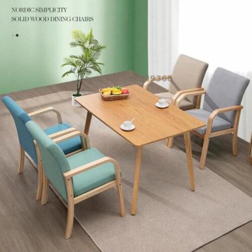 Solid wood dining chair household simple bent wood nordic backrest armrest negotiation desk chair modern simple leisure mahjong