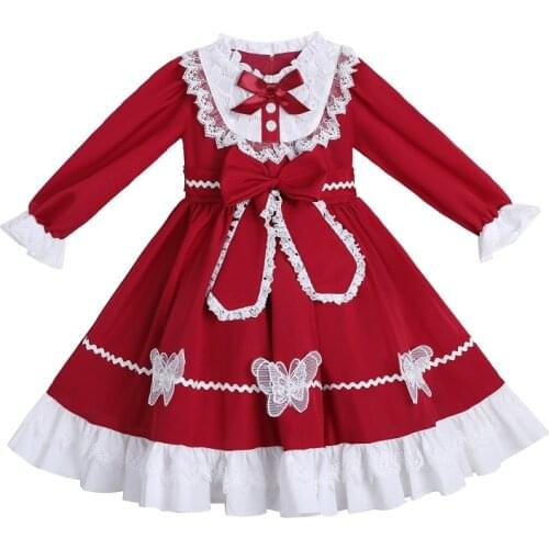 Flower Dress For Girls Lolita Bow Causal Wedding Party Evening Frock Costume Princess Kids Tutu Dress