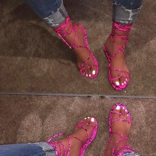 Lace-up Beach Sandals Pink Womens Summer Slide S Soft and Comfortable Non-slip Slippers Large Size 36-43 4 Colors