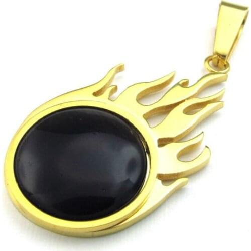 37*20 Mm Rock Punk Style Stainless Steel Pendant Necklaces Fireball Pendants Necklace With Chain
