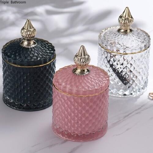 Simple Retro Storage Box Glass Multifunctional Round Storage Box Container Cosmetic Makeup Cotton Pad Organizer Jewelry Holder