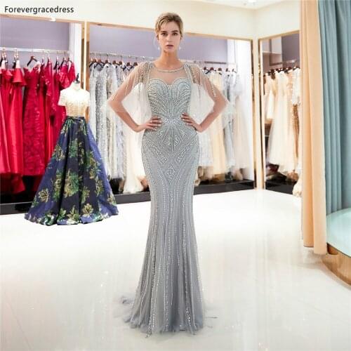 Forevergracedress Luxury Sheer Neck Prom Dresses 2019 Backless Beading Long Formal Party Gowns Plus Size Custom Made