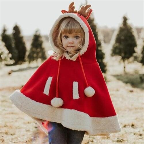 Christmas Red Reindeer Fluffy Cloak For Kids Baby Girls Gift Winter Cape Jacket Clothing Party Game Cosplay Costume Super Cute