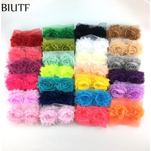 1yard/lot 2.6'' Shabby Chiffon Rose Trim Frayed Flowers Retail Hair Accessories 14 Flowers Each Yard FH43Y