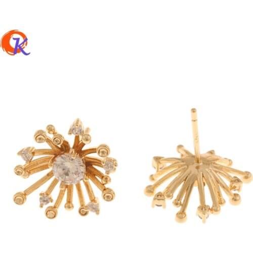 Cordial Design 20Pcs 14*16MM Jewelry Accessories/CZ Earrings Stud/Hand Made/Flower/Genuine Gold Plating/DIY Earring Findings