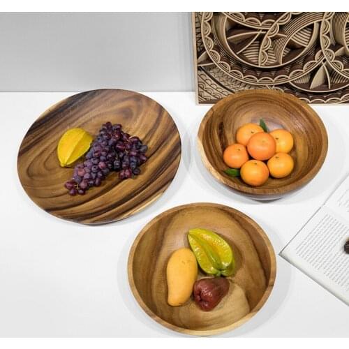 TT Jingquan Thailand Mango Wood Fruit Plate Disc Solid Wood Plate Wooden Tray Two-Piece Set
