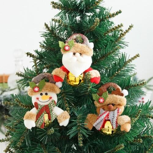 Christmas Tree Decor Santa Claus/Snowman/Deer Round Bell Xmas Party Ornament Santa Claus Plush Toy Ornament Christmas ornaments
