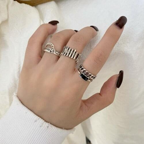 Vintage Silver Color Metal Punk Letter Open Rings Black Ring Stacked Rings Ring For Woman Men Party Trend Simple Finger Ring