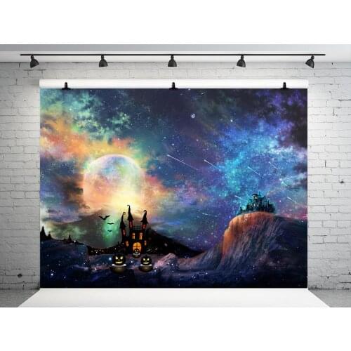 VinylBDS Halloween Backdrops for Photography Moon Castle Seamless Backgrounds Night Sky Photographic Background Colourful