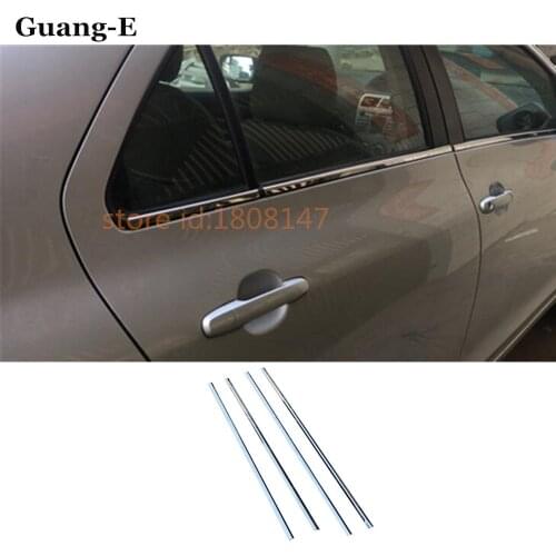 High Quality For Toyota Vios 2008 2009 2010 2011 2012 2013 Car Stick Stainless Steel Glass Column Window Garnish Strip Trim 4pcs