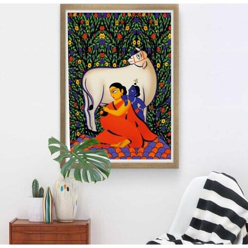 Yashoda Krishna Jodi Indian Painting Canvas Poster Modern Abstract Wall Art Prints Gallery Decoration Picture Home Room Decor
