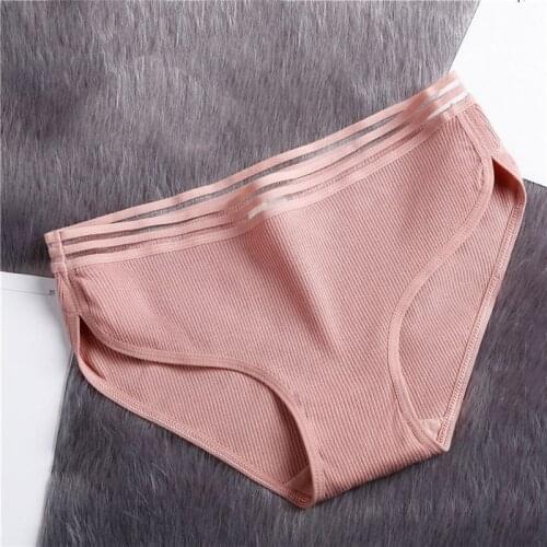 Women Vertical Striped Cotton Panties Elastic Crotch Lingerie Female Mid Waist Breathable Briefs Intimates Underwear