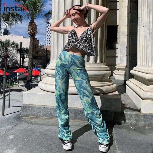 InstaHot Tie Dye Pile Up Pant Women Casual Jogger Streetwear Printed Spring High Waist Fashion 2021 Pantalones Y2K Sexy Pants
