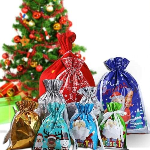 1Pcs Christmas Sacks Reusable Drawstring Wrap Present Gift Big Bags Merry Chri Decorations for Home New Year 2021