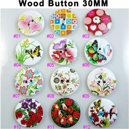 10PCS Carving Flower Butterfly Button 2 Holes Painting Wood Bird Buttons Coat Boots Sewing Clothes Accessory MCB-297x