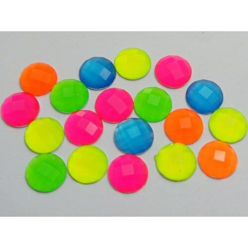 100 Mixed Neon Color Flatback Acrylic Round Rhinestone Gems 10mm No Hole