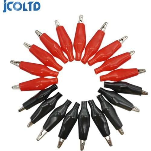 20pcs 28MM Metal Alligator Clip G98 Crocodile Electrical Clamp Testing Probe Meter Black Red with Plastic Boot Car Auto Battery