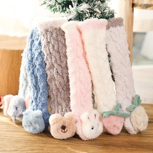 2020 Winter New Baby High Stocks Winter Plus Velvet Thickening Coral Velvet Warm Baby Girls Knee Cute Dolls Baby Stockings