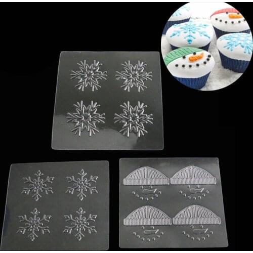 3PCS Winter Christmas Cupcake Cookie Cake Texture Tops Texture Mat Fondant Cake Mold Baking Tools For Cakes