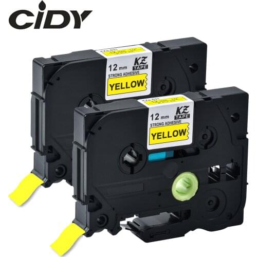 Cidy 2pcs Compatible Strong Adhesive 12mm Tze-S631 TZE S631 TZ S631 TZ-S631 Black on Yellow for Brother P-touch Label Printer
