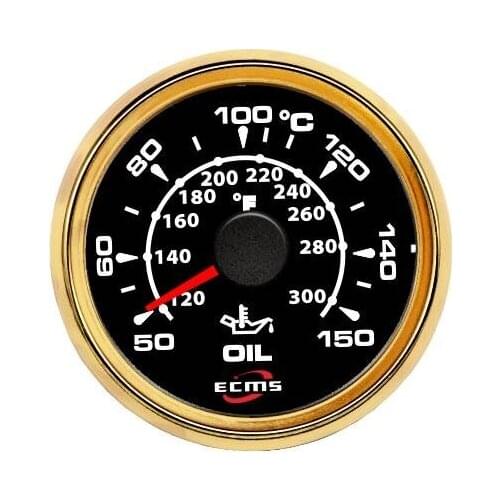 New Design Marine Boat Oil Temperature Gauge 50-150 Degrees Celsius 361-19 Ohms 9-32V 52mm 316L Gold Bezel Black Dial 802-00023