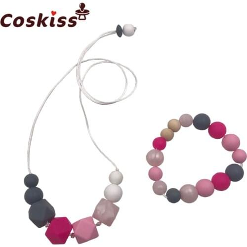 Baby Teething Necklace Bracelet for Mom, Silicone Teething Beads, 100% BPA Free