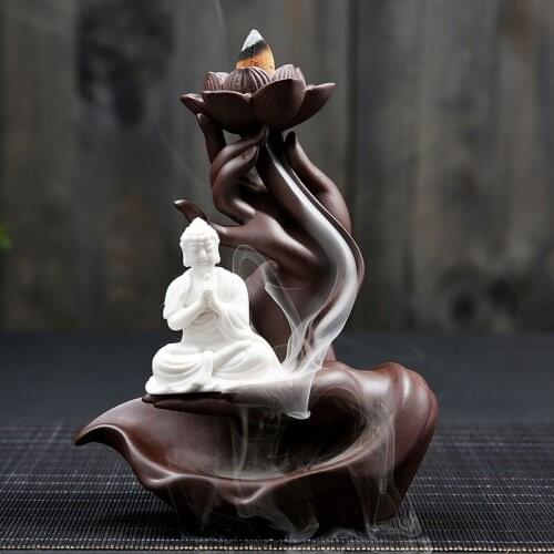 For Home Decor Living Room Backflow Incense Burner Buddha Guanyin Incense Waterfall Decorations for Home Incense Sticks Stove