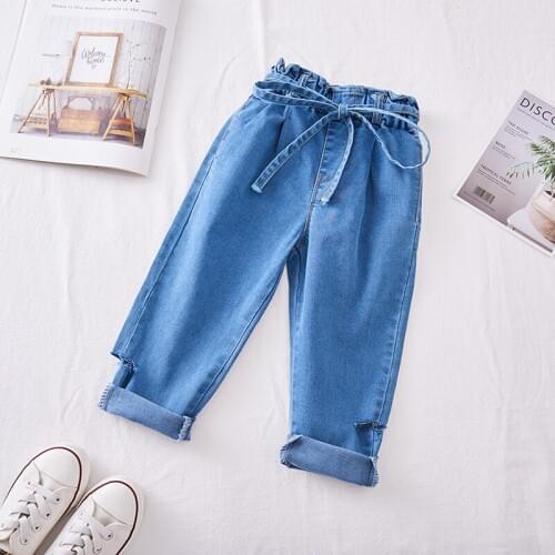 Childrenswear Spring Summer Bow Volume Trousers Hip Hop Casual Solid Color Jeans Girls Fashion Pants Clothes