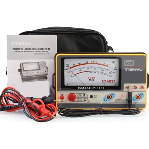 TY6017 Electronic Pointer Insulation Resistance Tester 500V Voltage Test Range 0.5-100MΩ With Portable Handbag