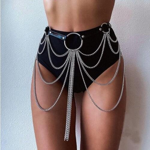 Gothic Leather Harness Women Chain Belt Bondage Body Sexy Garter Belt Stockings Leg Harness Waist Chain Suspenders Sexy Lingerie
