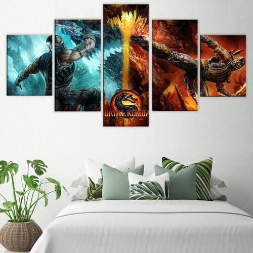 5 Piece Canvas Paintings Mortal Kombat Game Poster and print Final Fight Pictures Wall art for Home room Decoration framed