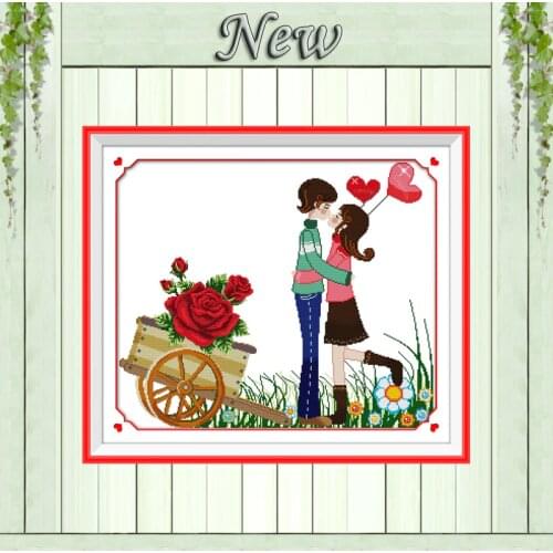 Love with vehicle rose kiss paintings counted print on canvas DMC 11CT 14CT Chinese Cross Stitch kits needlework embroidery Sets