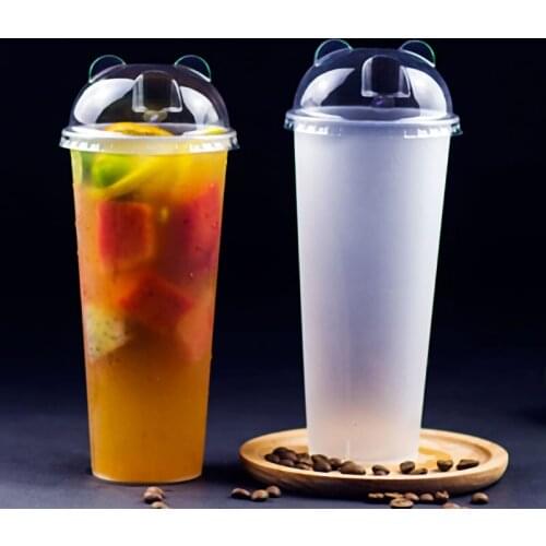 50pcs 700ml 500ml frosted transparent injection thickened plastic cup disposable milk tea fruit tea cold drink cups with lid