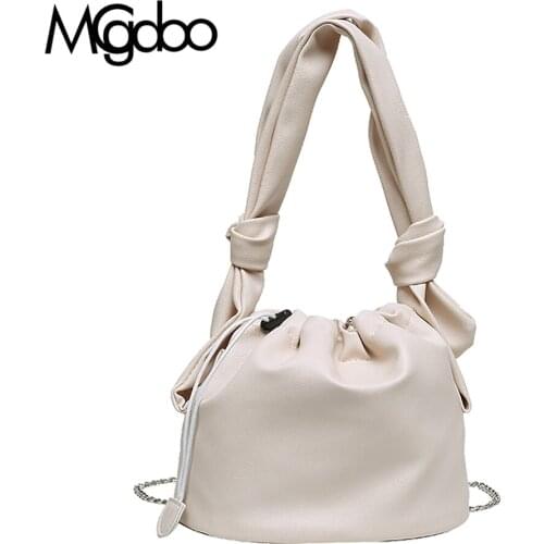 Mgcdoo Fold Pleated Strap Shoulder Bag Fashion Bucket Handbag Chic Chain Sling Bag PU Leather Tote Bag