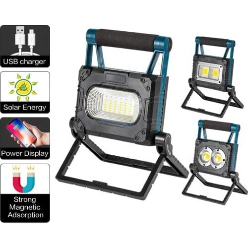 Solar Power USB Rechargeable Multi Function Folding Work Light With Built in 3600MAH Battery COB LED Camping Torch Flashlight