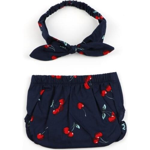 Fashion Baby Shorts Clothes Baby Girl Bloomers & Headband set Cherry Pattern Ruffle Diaper Cover Baby Girl Bloomers 2 Colors
