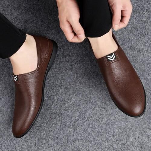 Mens Peas Shoes Comfortable Genuine Leather Men Casual Shoes Breathable Loafers Slip-on Footwear Walking Driving Shoes