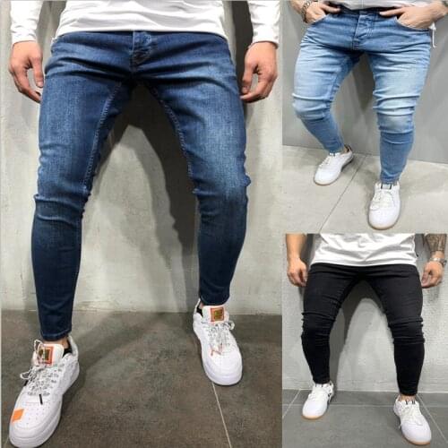 Mens Stretch Slim Fit Jeans Classic 2021 Slinky Casual Fashion Stripe Motorbike Pencil Denim European Large Size