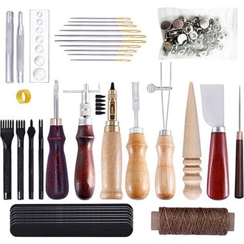 24pcs/set Professional DIY Leather Craft Tools Hand Sewing Stitching Punch Carving Work Saddle Groover Kit
