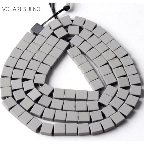 Natural Grey Hematite Stone Rubber Square Matte Beads Space Loose Beads For Jewelry Making 4*4mm Diy Bracelet Jewellery 15inches